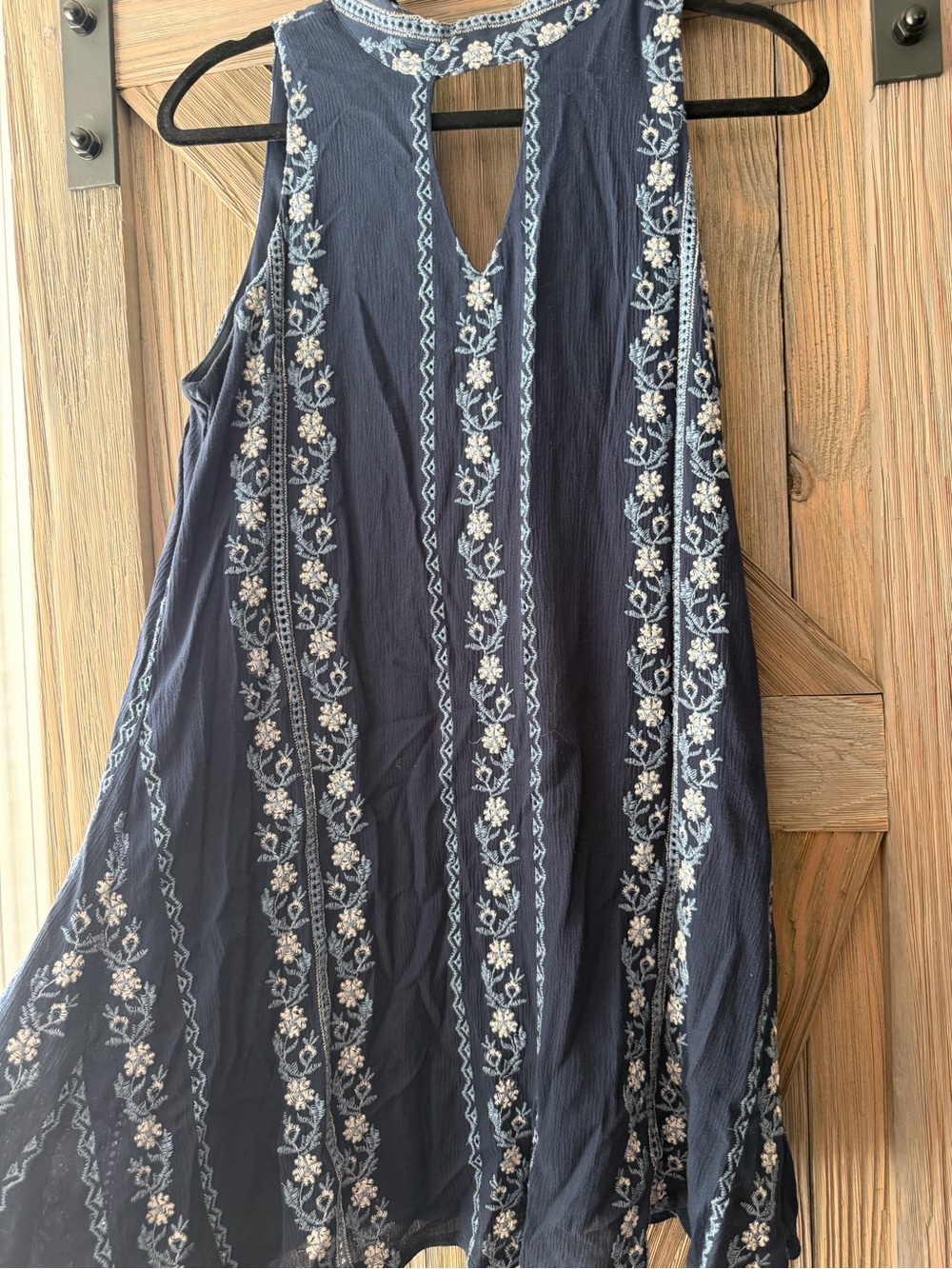 Navy Sleeveless Embroidered Swing Tunic